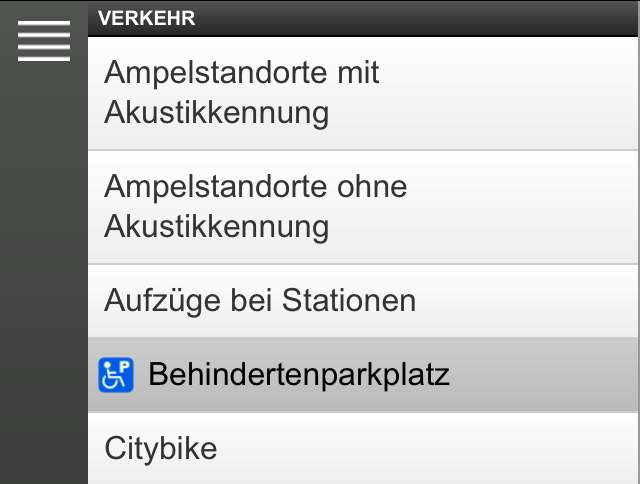Screenshot Mobiler Stadtplan Datensatzmenü offen und aktivem Datensatz